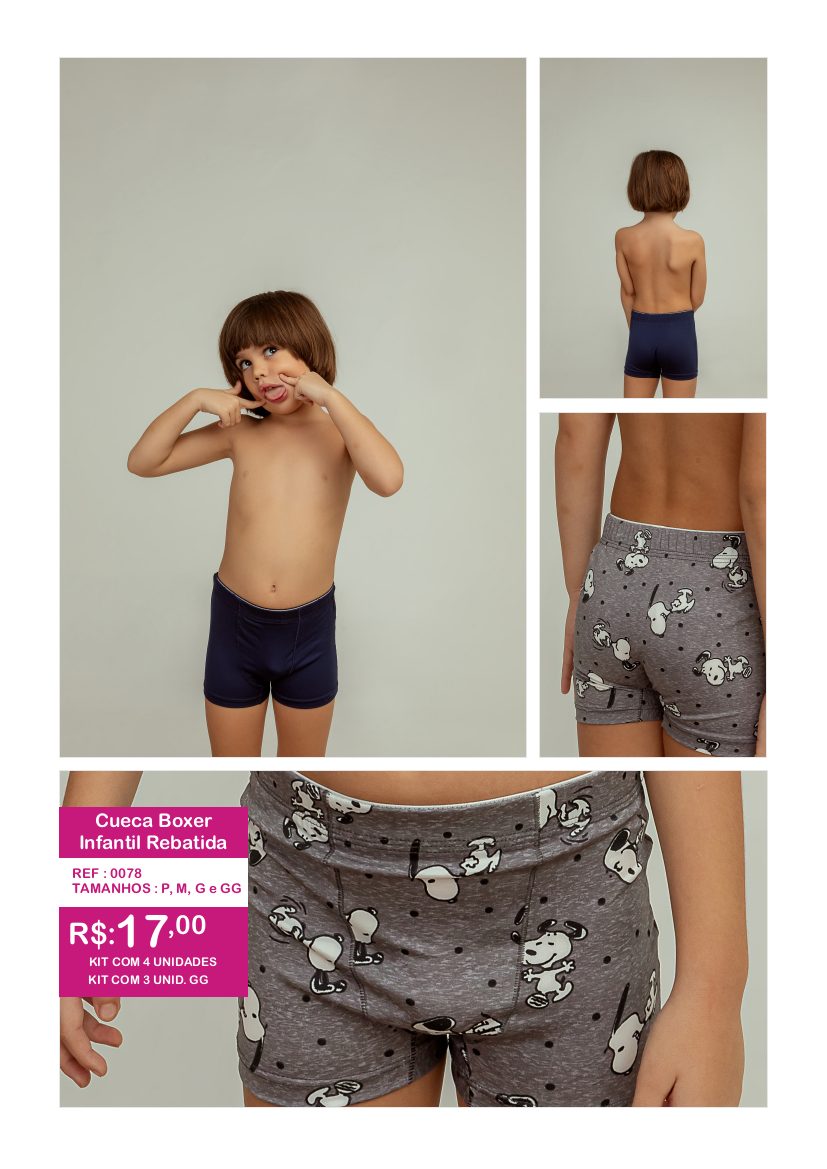 Cueca Boxer Infantil Rebatida - referência 0078